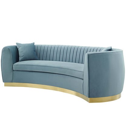 Enthusiastic Vertical Channel Tufted Curved Performance Velvet Sofa, Velvet Fabric Metal Steel, Light Blue, 17356