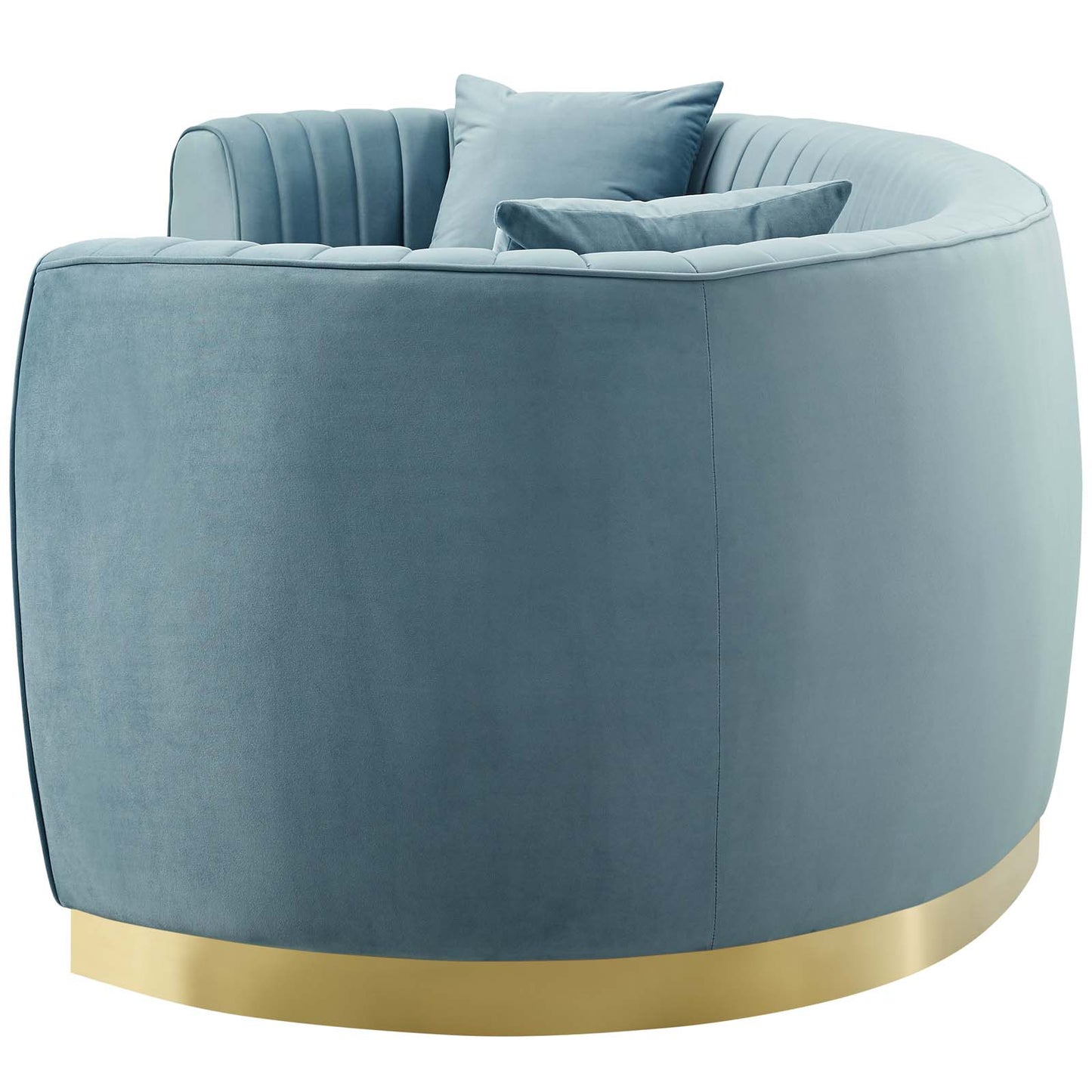 Enthusiastic Vertical Channel Tufted Curved Performance Velvet Sofa, Velvet Fabric Metal Steel, Light Blue, 17356