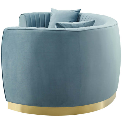 Enthusiastic Vertical Channel Tufted Curved Performance Velvet Sofa, Velvet Fabric Metal Steel, Light Blue, 17356