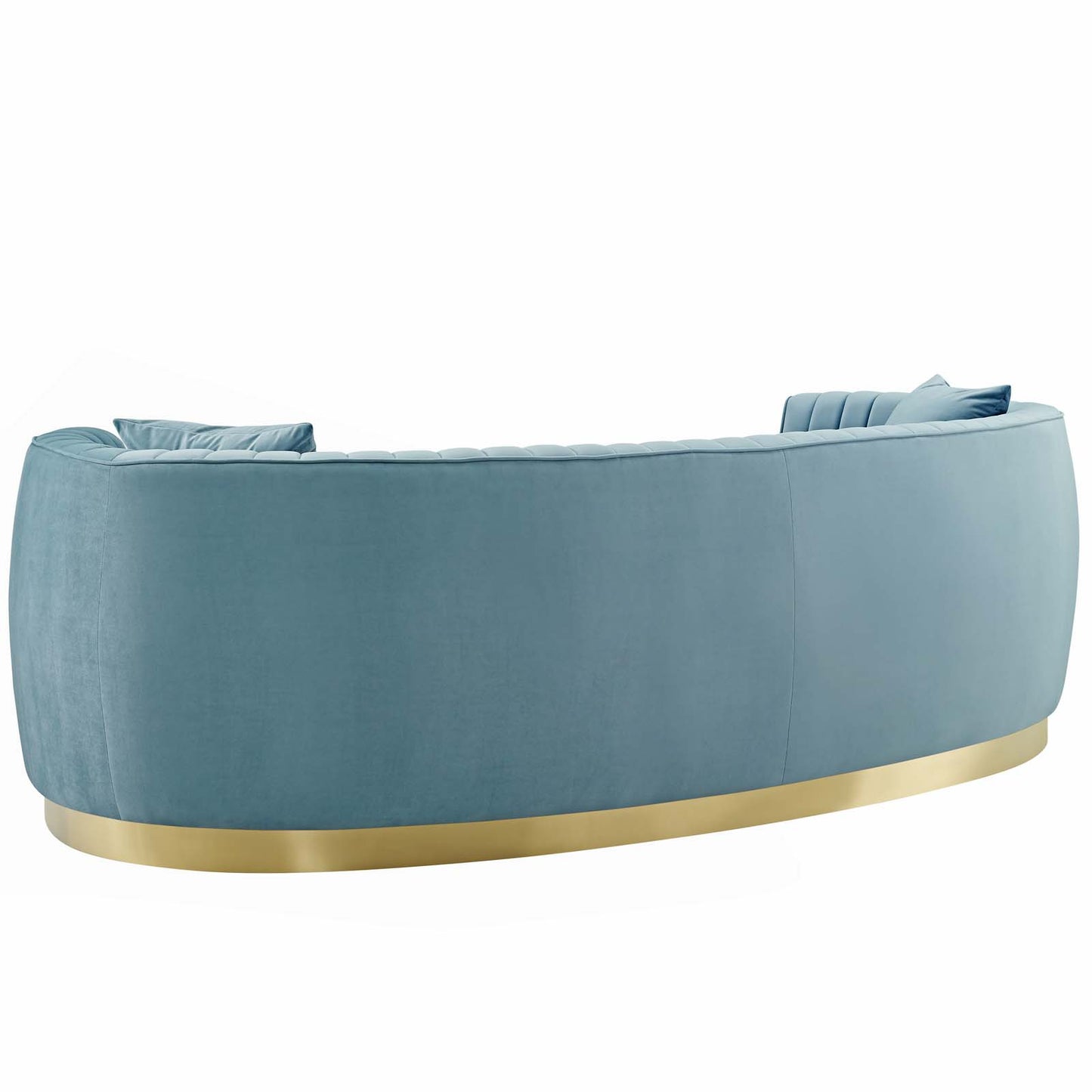 Enthusiastic Vertical Channel Tufted Curved Performance Velvet Sofa, Velvet Fabric Metal Steel, Light Blue, 17356