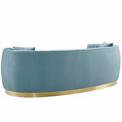 Enthusiastic Vertical Channel Tufted Curved Performance Velvet Sofa, Velvet Fabric Metal Steel, Light Blue, 17356