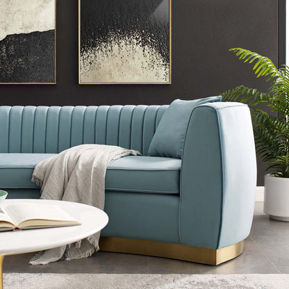 Enthusiastic Vertical Channel Tufted Curved Performance Velvet Sofa, Velvet Fabric Metal Steel, Light Blue, 17356