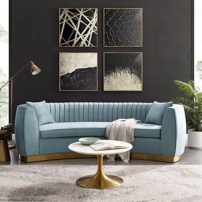 Enthusiastic Vertical Channel Tufted Curved Performance Velvet Sofa, Velvet Fabric Metal Steel, Light Blue, 17356