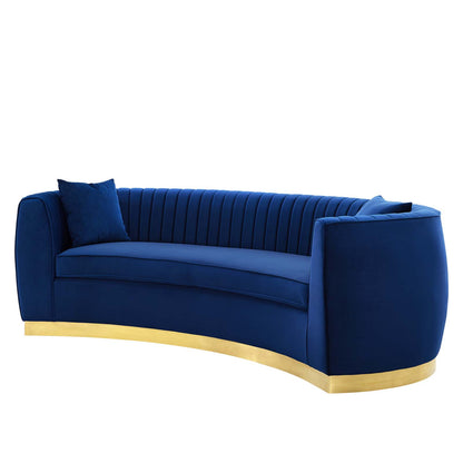 Enthusiastic Vertical Channel Tufted Curved Performance Velvet Sofa, Velvet, Blue Navy, 18189