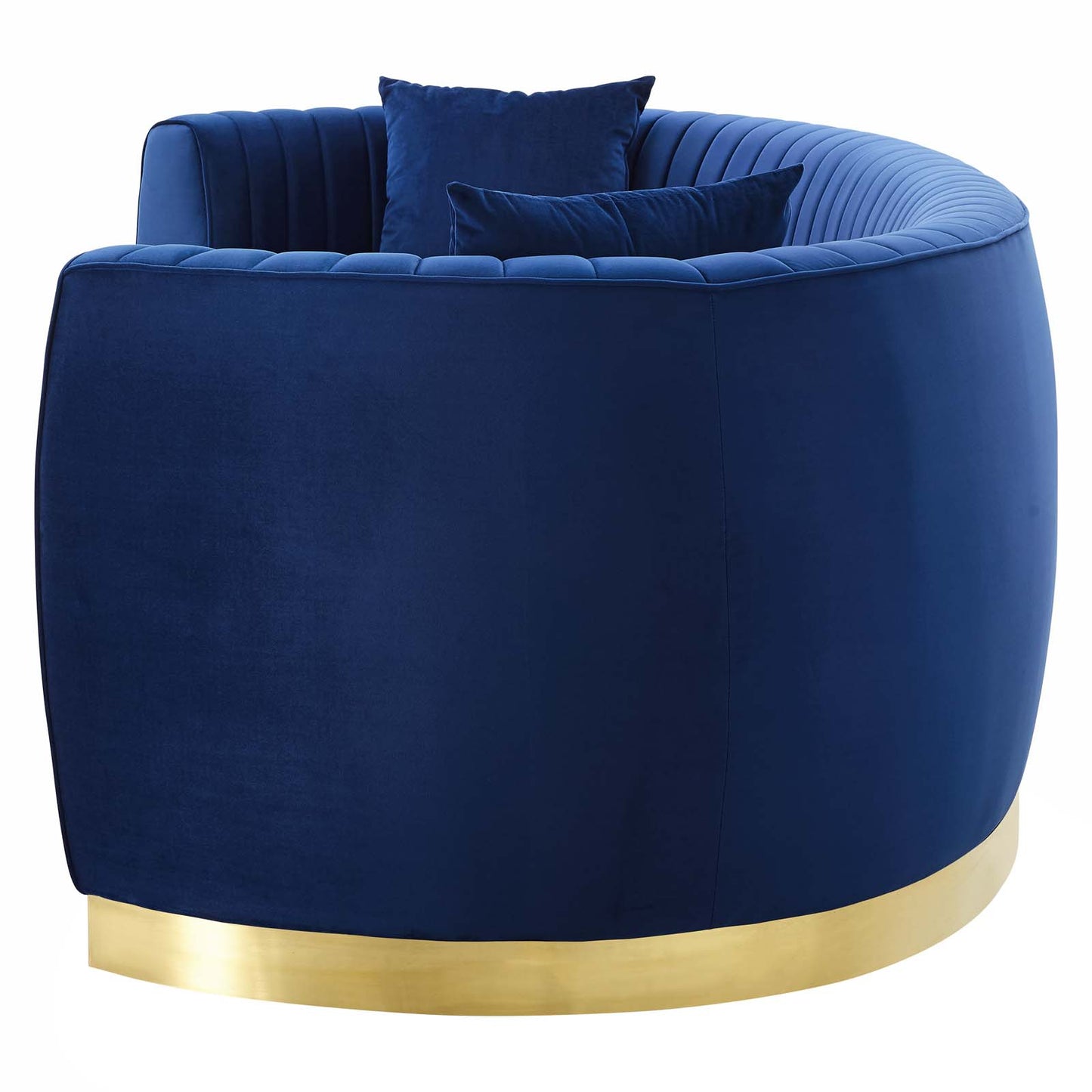 Enthusiastic Vertical Channel Tufted Curved Performance Velvet Sofa, Velvet, Blue Navy, 18189