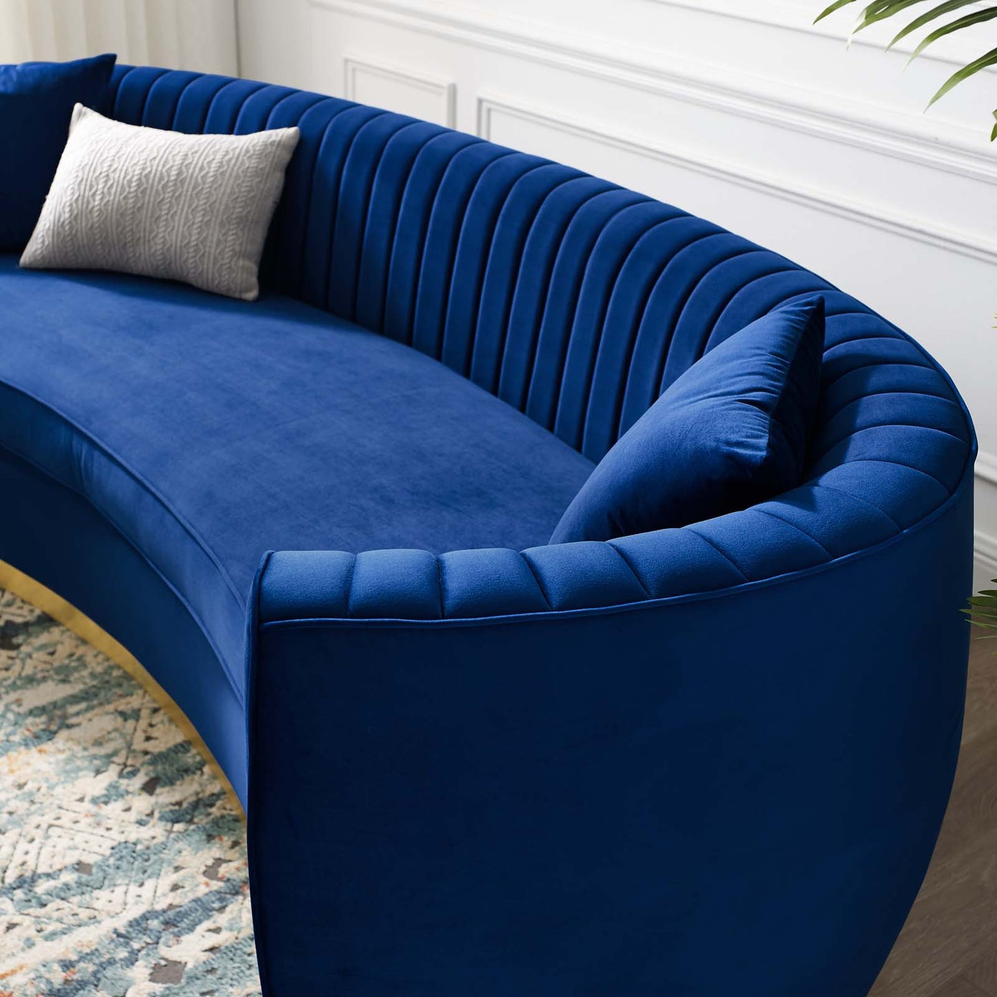 Enthusiastic Vertical Channel Tufted Curved Performance Velvet Sofa, Velvet, Blue Navy, 18189
