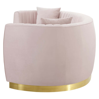 Enthusiastic Vertical Channel Tufted Curved Performance Velvet Sofa, Velvet, Pink, 18190