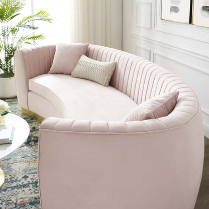 Enthusiastic Vertical Channel Tufted Curved Performance Velvet Sofa, Velvet, Pink, 18190