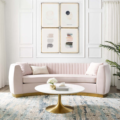 Enthusiastic Vertical Channel Tufted Curved Performance Velvet Sofa, Velvet, Pink, 18190