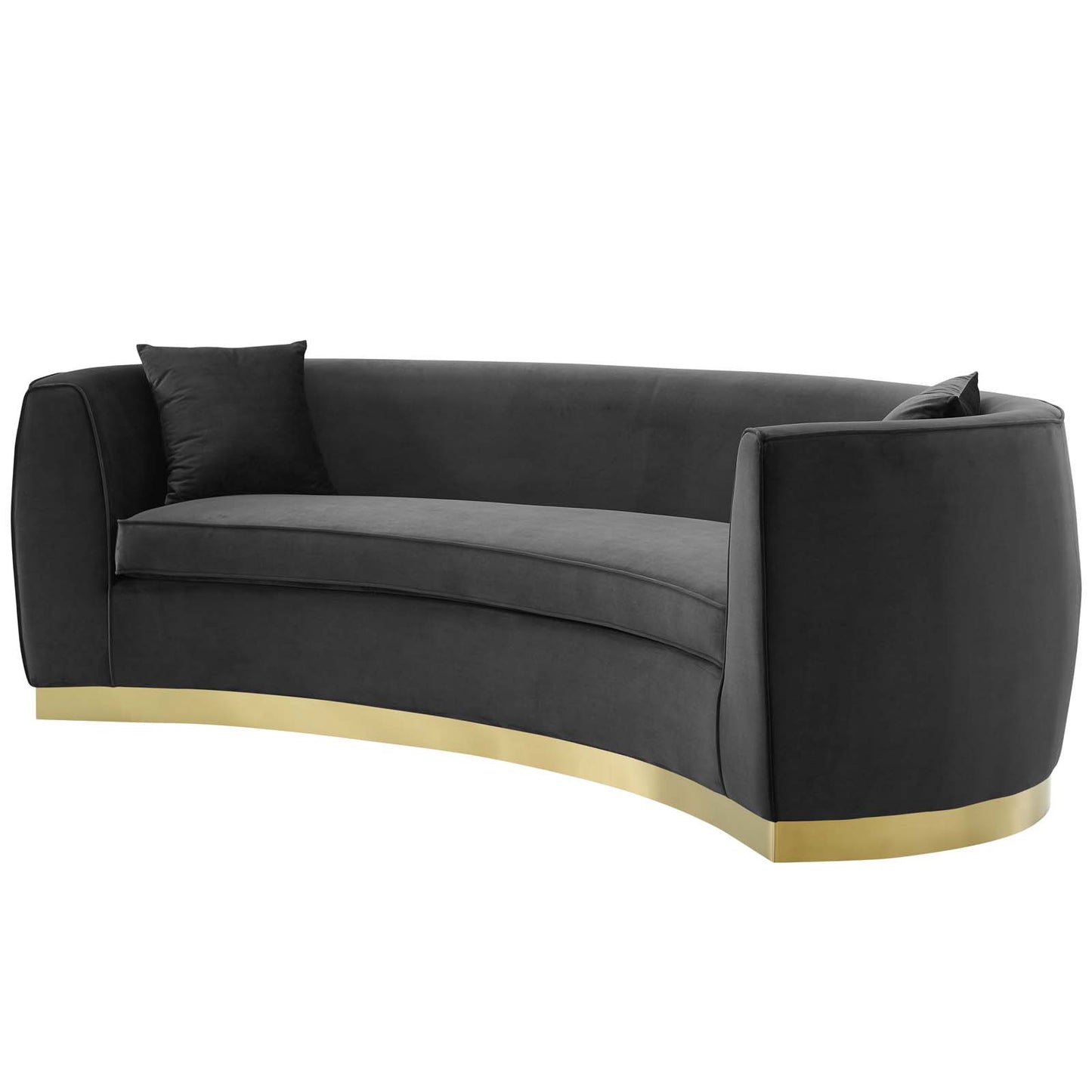 Resolute Curved Performance Velvet Sofa, Velvet Fabric Metal Steel, Black, 17357