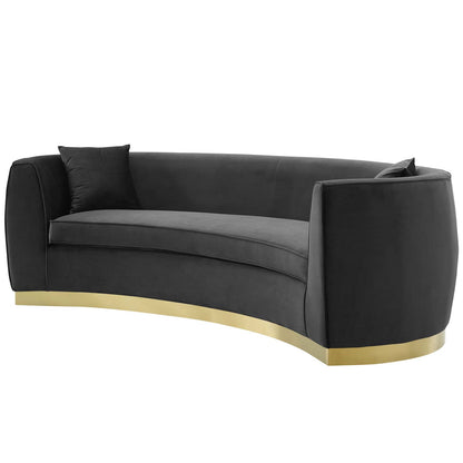 Resolute Curved Performance Velvet Sofa, Velvet Fabric Metal Steel, Black, 17357