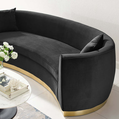 Resolute Curved Performance Velvet Sofa, Velvet Fabric Metal Steel, Black, 17357