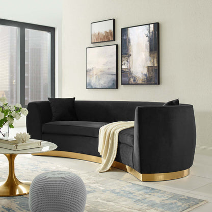 Resolute Curved Performance Velvet Sofa, Velvet Fabric Metal Steel, Black, 17357