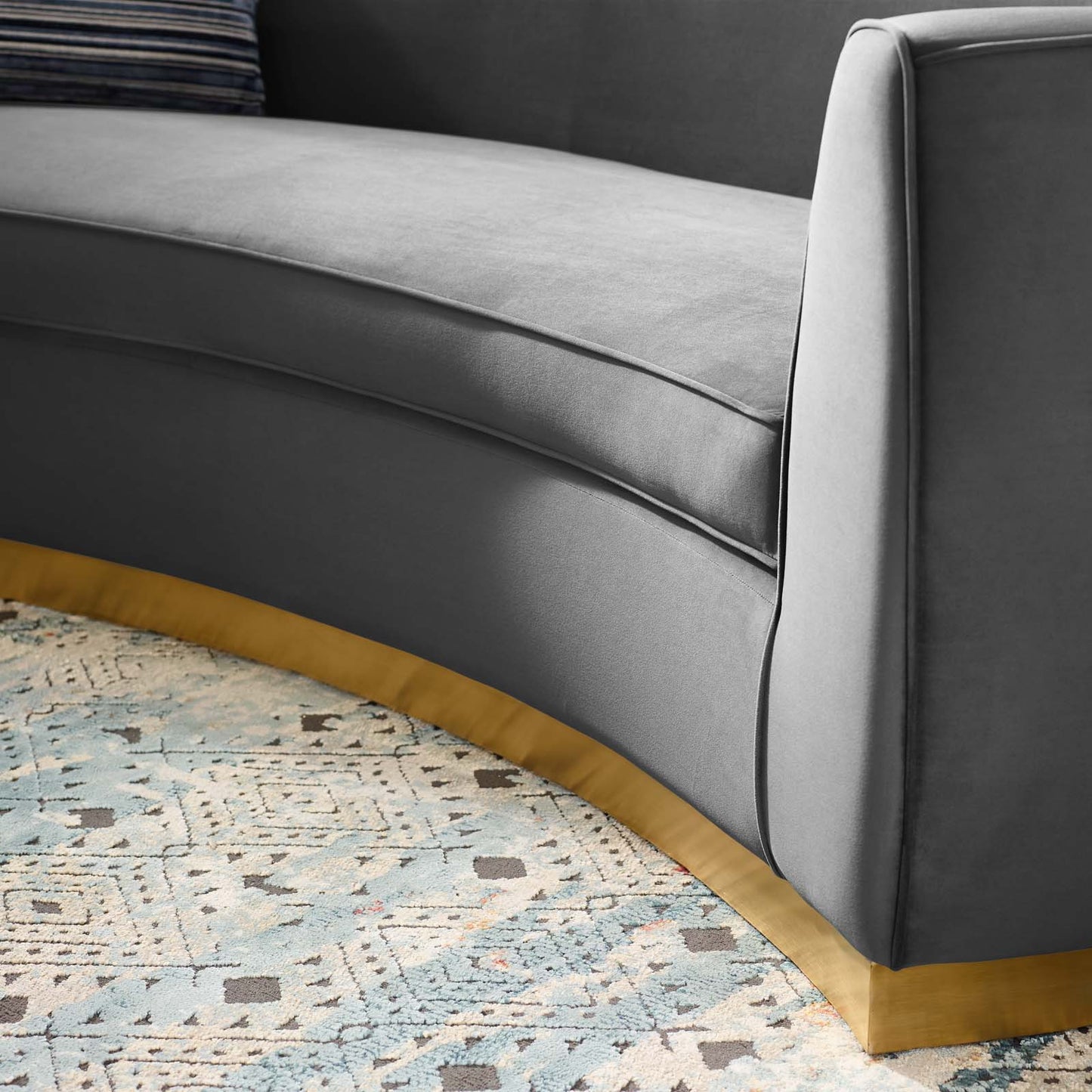 Resolute Curved Performance Velvet Sofa, Velvet, Grey Gray, 18191