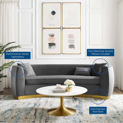 Resolute Curved Performance Velvet Sofa, Velvet, Grey Gray, 18191