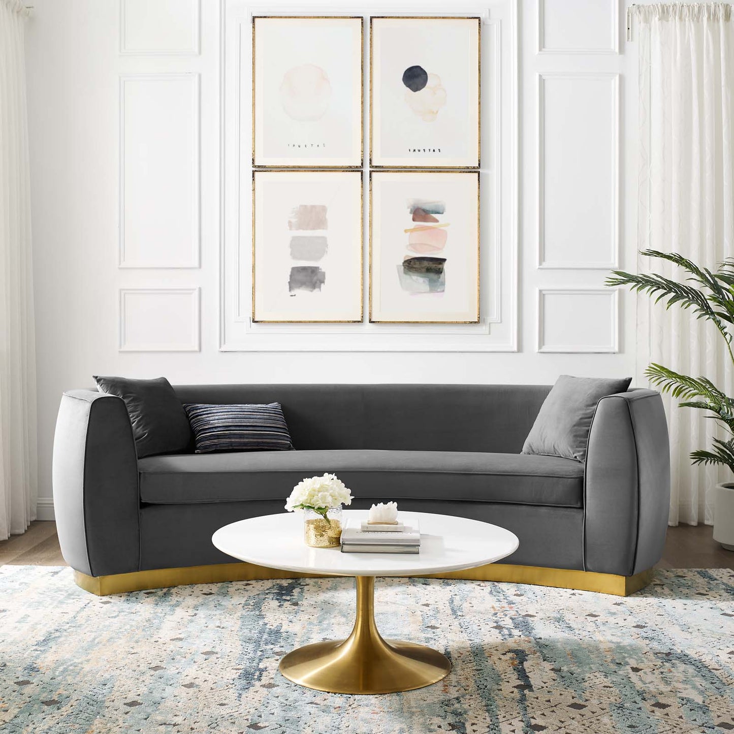Resolute Curved Performance Velvet Sofa, Velvet, Grey Gray, 18191