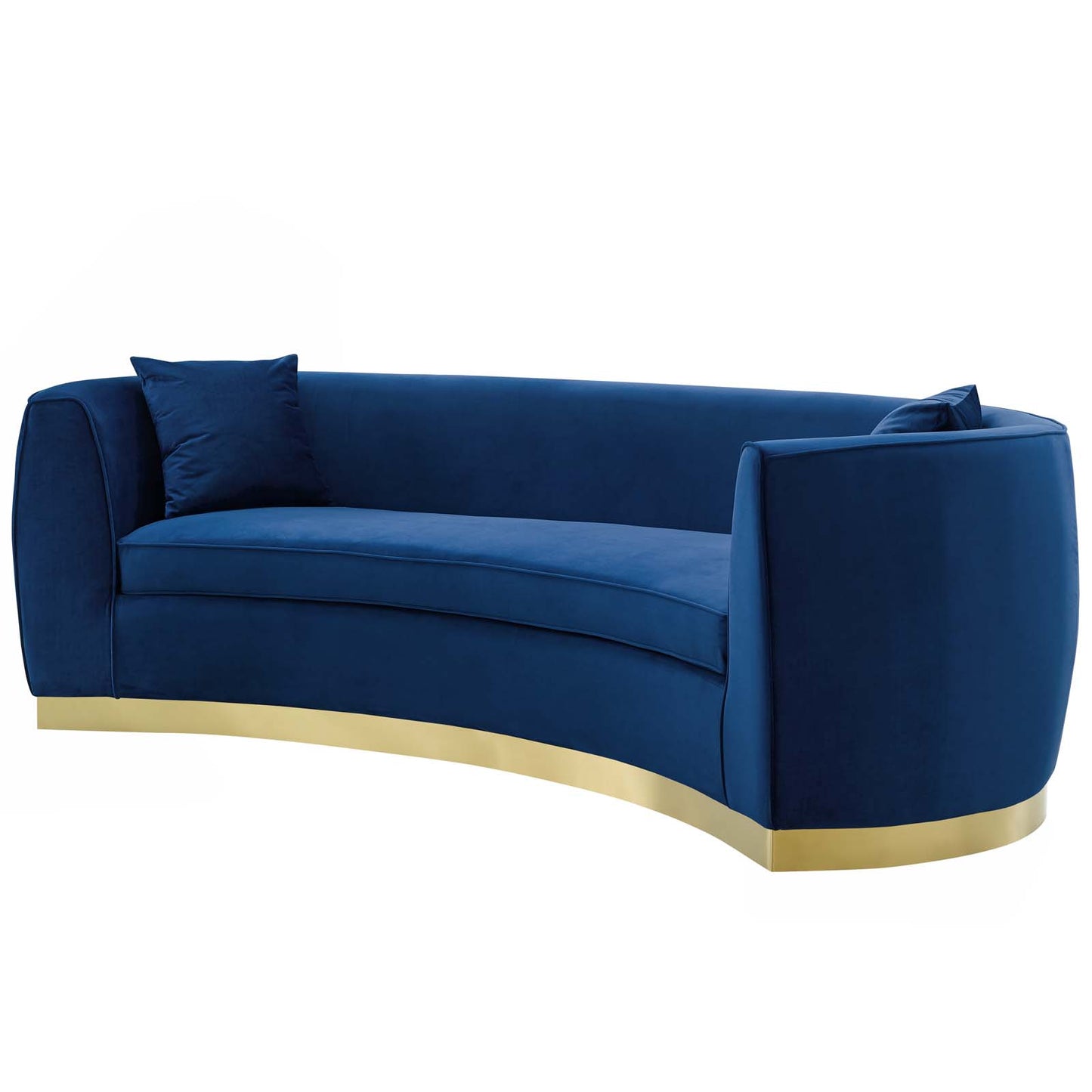 Resolute Curved Performance Velvet Sofa, Velvet Fabric Metal Steel, Navy Blue, 17358