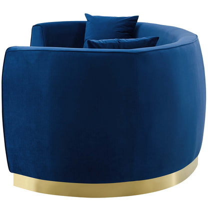 Resolute Curved Performance Velvet Sofa, Velvet Fabric Metal Steel, Navy Blue, 17358