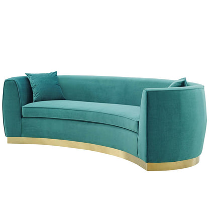 Resolute Curved Performance Velvet Sofa, Velvet Fabric Metal Steel, Aqua Blue, 17359