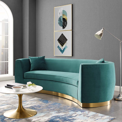 Resolute Curved Performance Velvet Sofa, Velvet Fabric Metal Steel, Aqua Blue, 17359