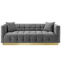 Vivacious Biscuit Tufted Performance Velvet Sofa, Velvet Fabric Metal Steel, Grey Gray, 17360