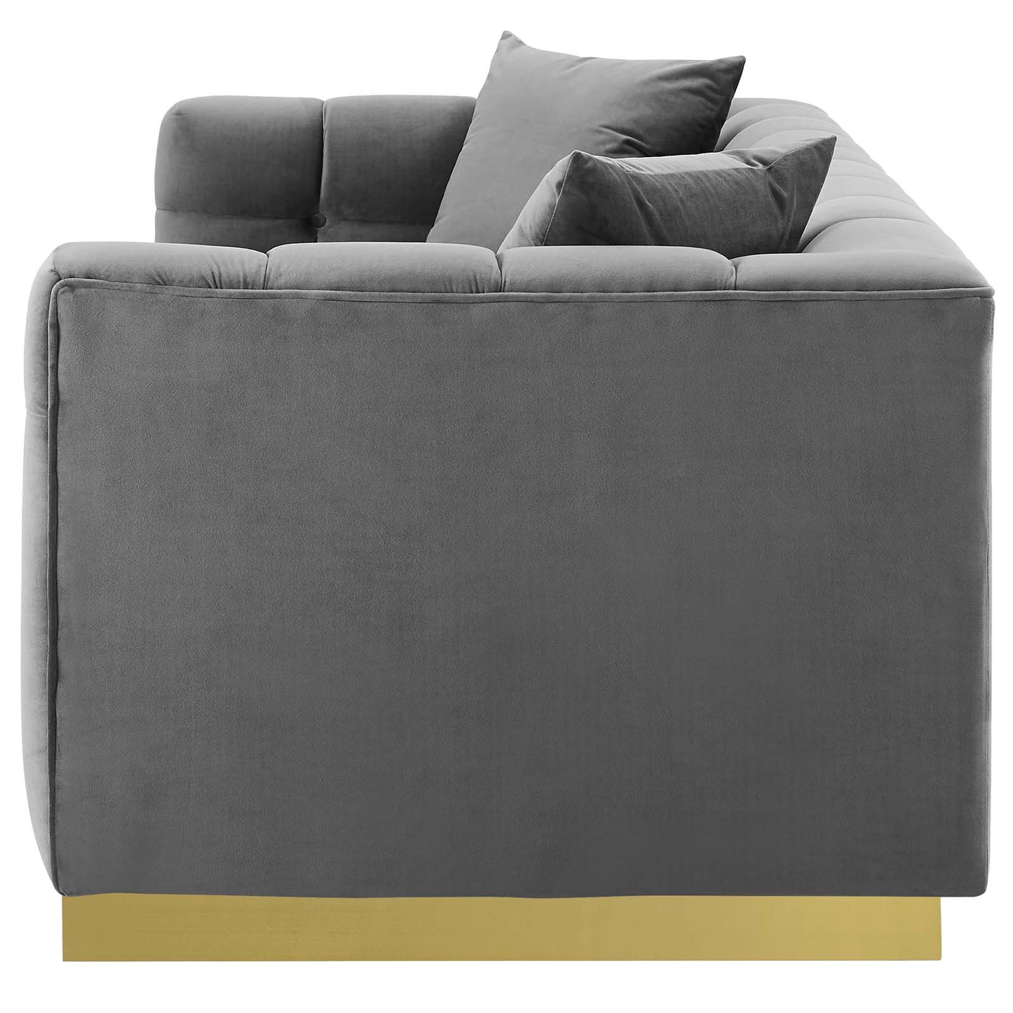 Vivacious Biscuit Tufted Performance Velvet Sofa, Velvet Fabric Metal Steel, Grey Gray, 17360