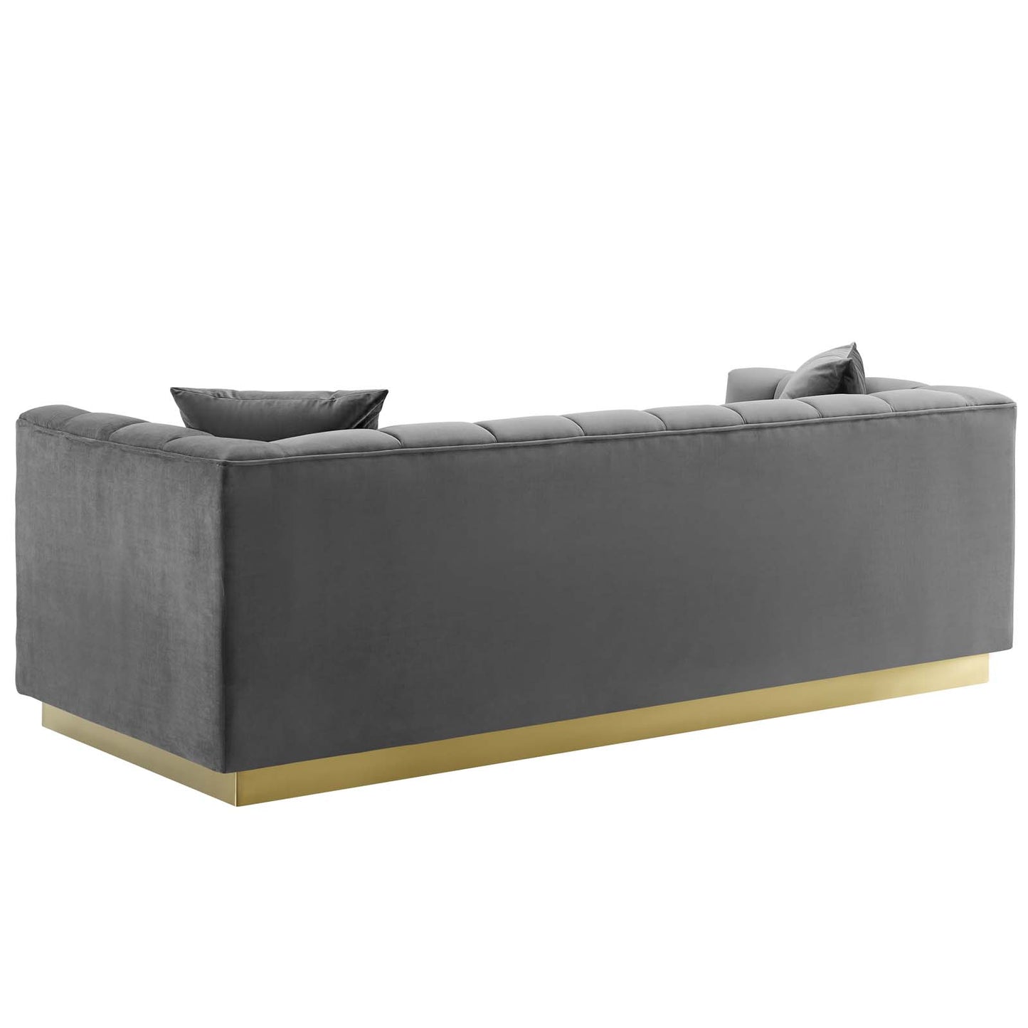 Vivacious Biscuit Tufted Performance Velvet Sofa, Velvet Fabric Metal Steel, Grey Gray, 17360