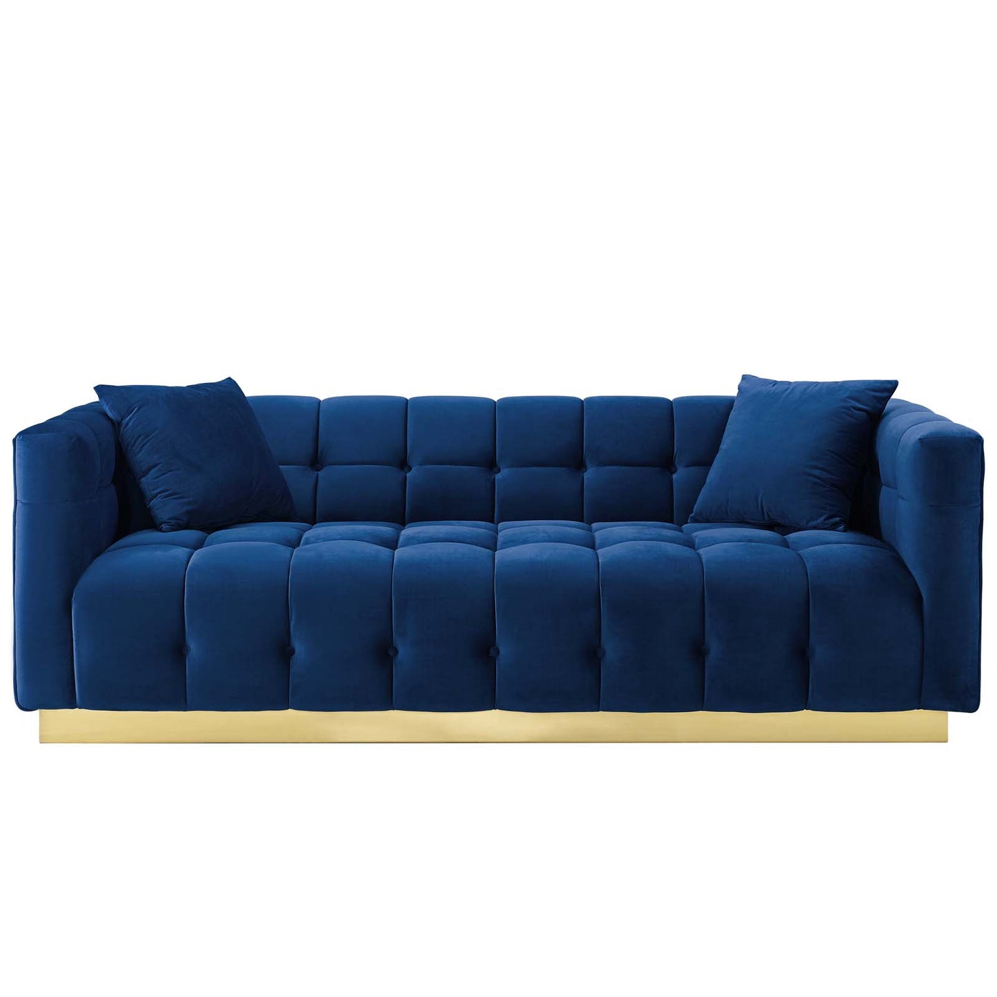 Vivacious Biscuit Tufted Performance Velvet Sofa, Velvet Fabric Metal Steel, Navy Blue, 17361
