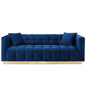 Vivacious Biscuit Tufted Performance Velvet Sofa, Velvet Fabric Metal Steel, Navy Blue, 17361