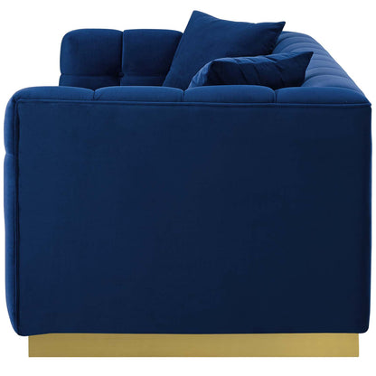 Vivacious Biscuit Tufted Performance Velvet Sofa, Velvet Fabric Metal Steel, Navy Blue, 17361