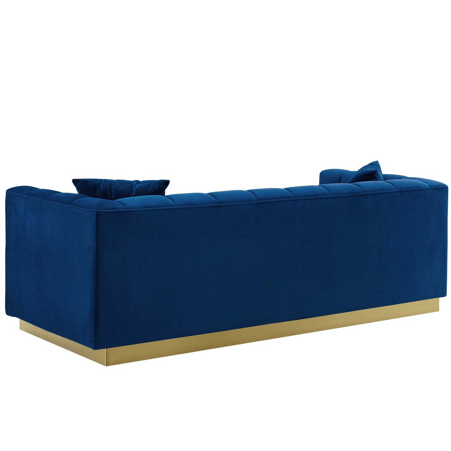 Vivacious Biscuit Tufted Performance Velvet Sofa, Velvet Fabric Metal Steel, Navy Blue, 17361