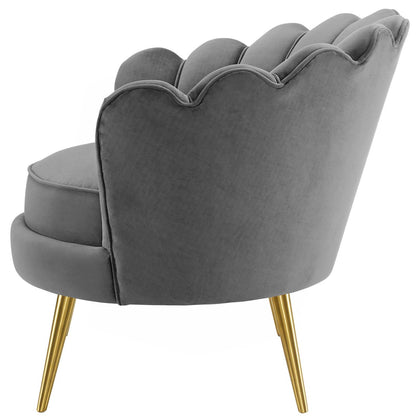 Admire Scalloped Edge Performance Velvet Accent Armchair, Velvet Fabric Metal Steel, Grey Gray, 17362