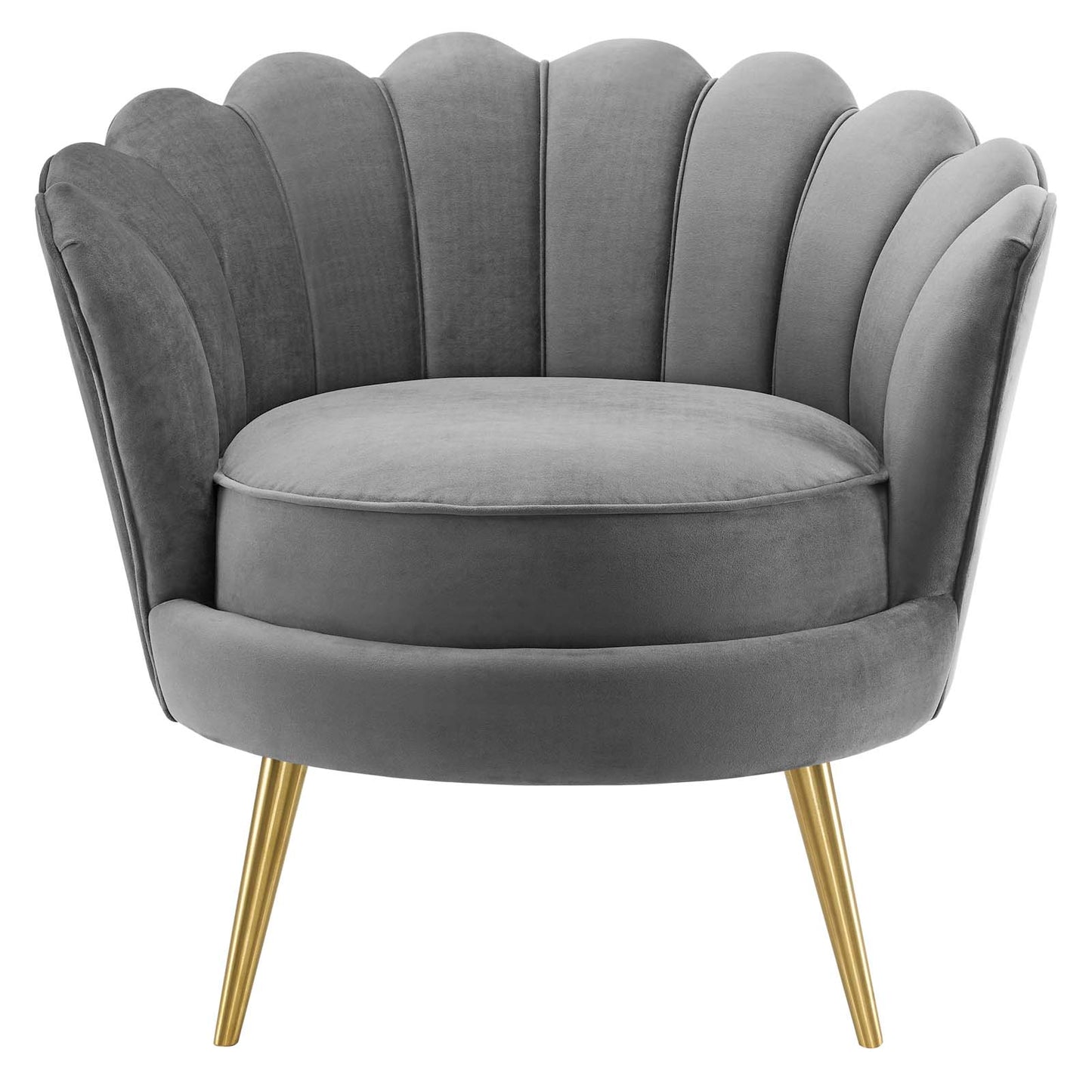 Admire Scalloped Edge Performance Velvet Accent Armchair, Velvet Fabric Metal Steel, Grey Gray, 17362