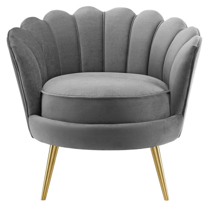 Admire Scalloped Edge Performance Velvet Accent Armchair, Velvet Fabric Metal Steel, Grey Gray, 17362