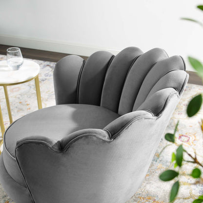 Admire Scalloped Edge Performance Velvet Accent Armchair, Velvet Fabric Metal Steel, Grey Gray, 17362