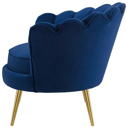 Admire Scalloped Edge Performance Velvet Accent Armchair, Velvet Fabric Metal Steel, Navy Blue, 17363