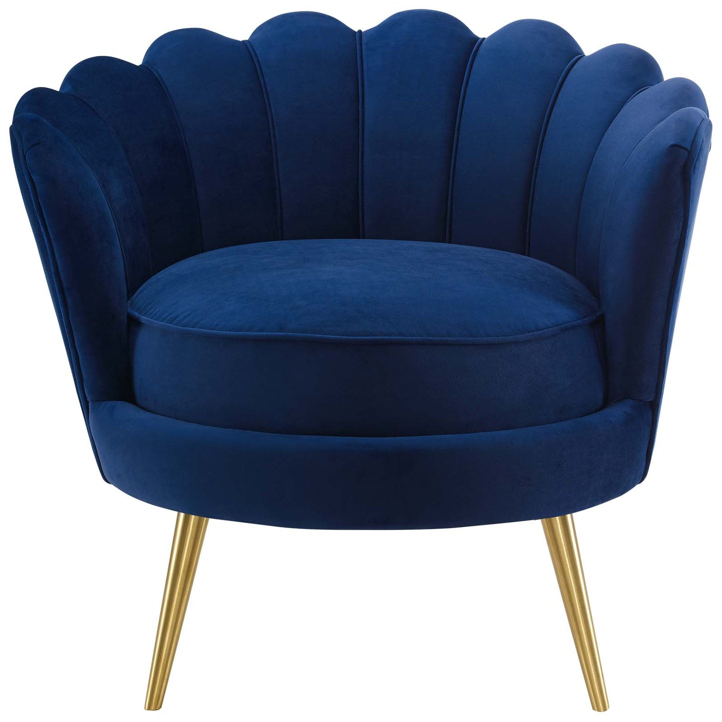 Admire Scalloped Edge Performance Velvet Accent Armchair, Velvet Fabric Metal Steel, Navy Blue, 17363