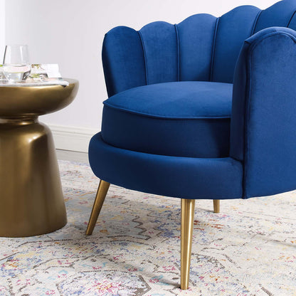 Admire Scalloped Edge Performance Velvet Accent Armchair, Velvet Fabric Metal Steel, Navy Blue, 17363