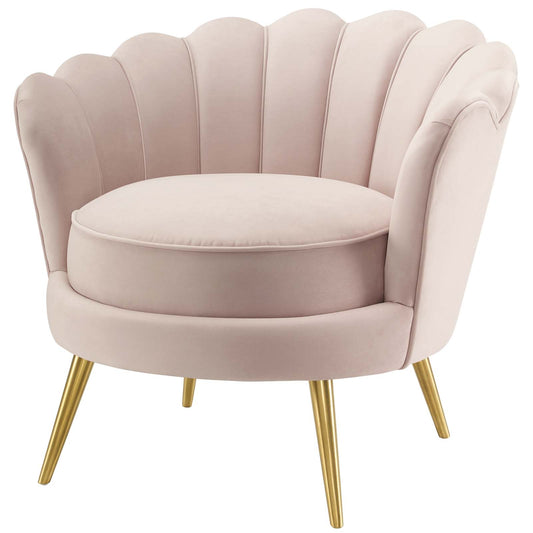 Admire Scalloped Edge Performance Velvet Accent Armchair, Velvet Fabric Metal Steel, Pink, 17364