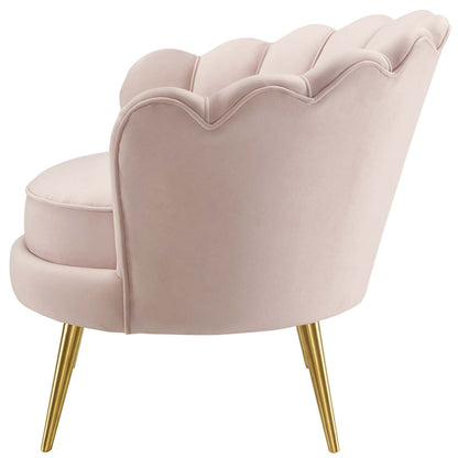 Admire Scalloped Edge Performance Velvet Accent Armchair, Velvet Fabric Metal Steel, Pink, 17364