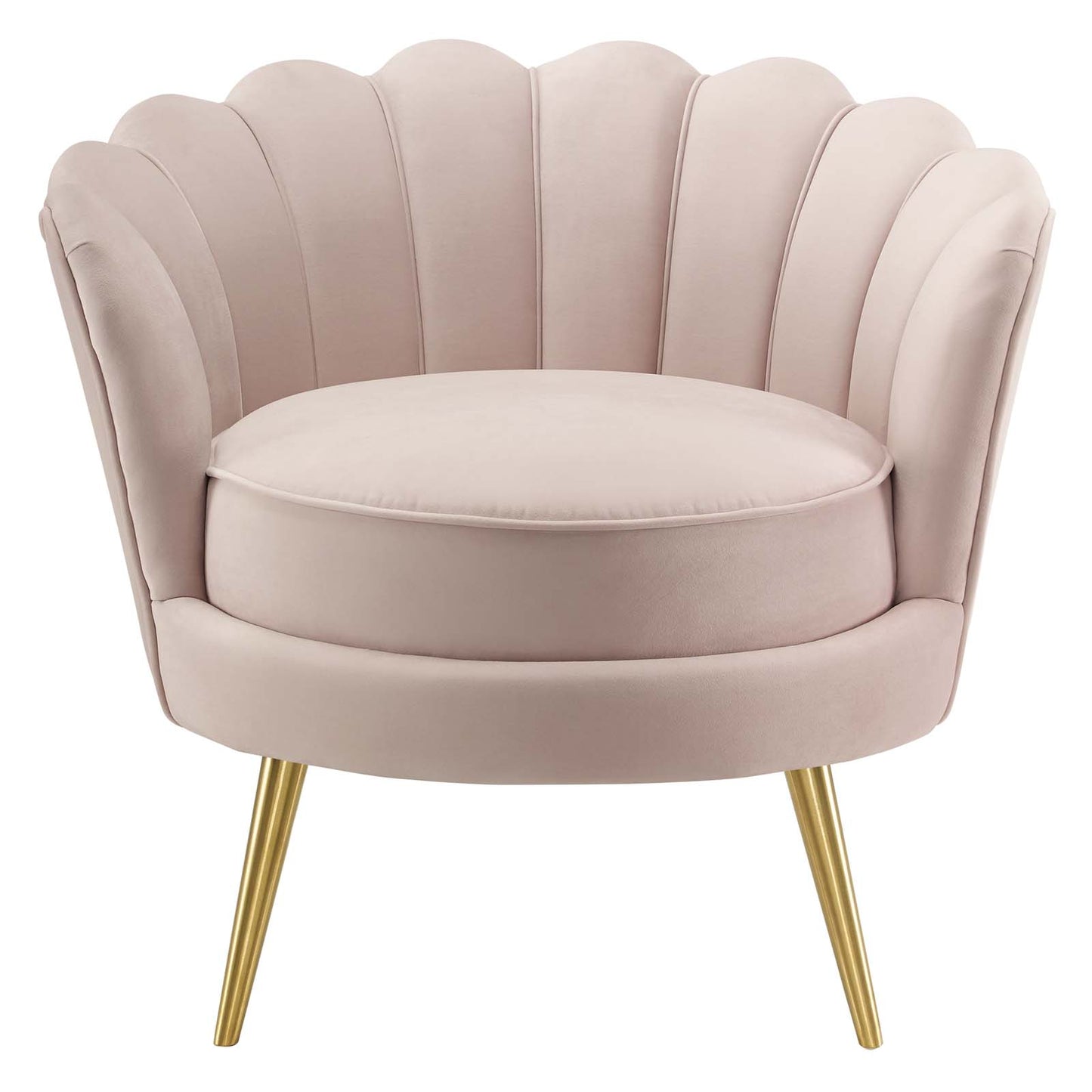 Admire Scalloped Edge Performance Velvet Accent Armchair, Velvet Fabric Metal Steel, Pink, 17364