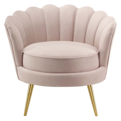 Admire Scalloped Edge Performance Velvet Accent Armchair, Velvet Fabric Metal Steel, Pink, 17364