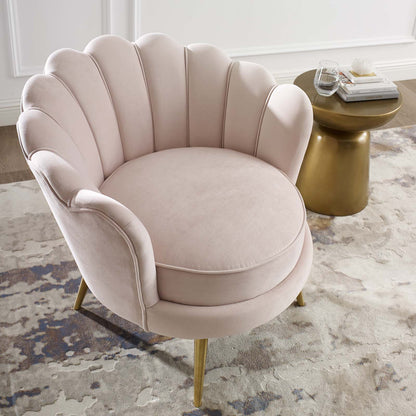 Admire Scalloped Edge Performance Velvet Accent Armchair, Velvet Fabric Metal Steel, Pink, 17364