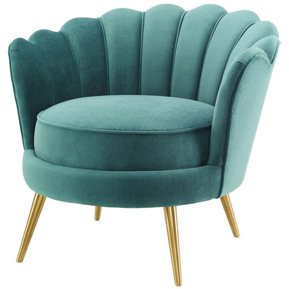 Admire Scalloped Edge Performance Velvet Accent Armchair, Velvet Fabric Metal Steel, Aqua Blue, 17365