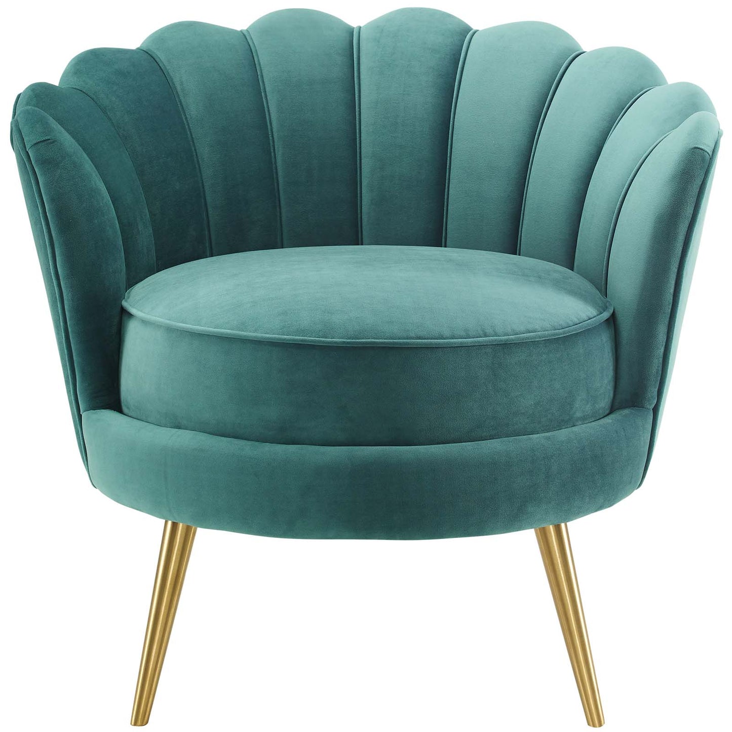 Admire Scalloped Edge Performance Velvet Accent Armchair, Velvet Fabric Metal Steel, Aqua Blue, 17365