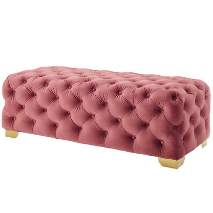 Sensible Button Tufted Performance Velvet Bench, Velvet Fabric Metal Steel, Pink, 17366