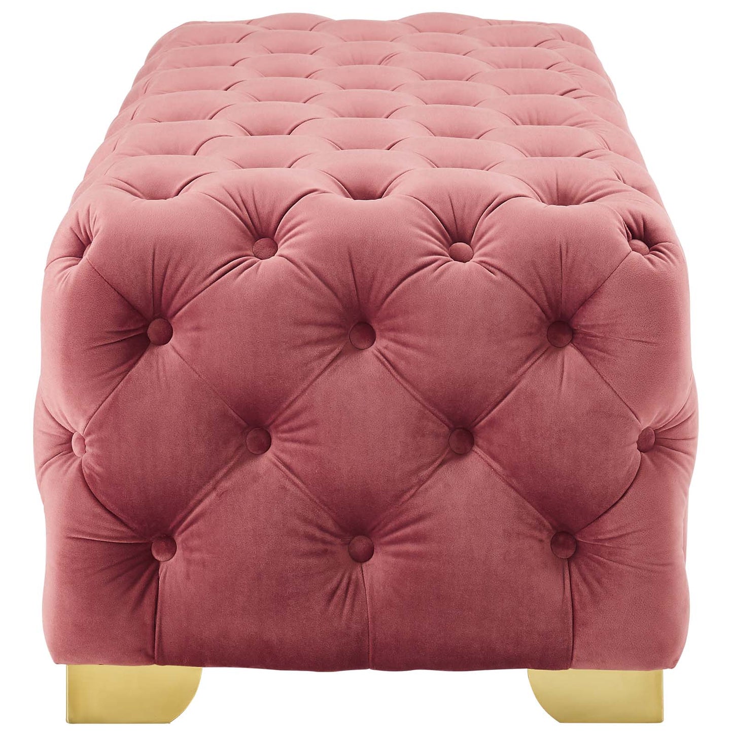 Sensible Button Tufted Performance Velvet Bench, Velvet Fabric Metal Steel, Pink, 17366