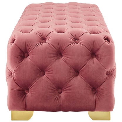 Sensible Button Tufted Performance Velvet Bench, Velvet Fabric Metal Steel, Pink, 17366