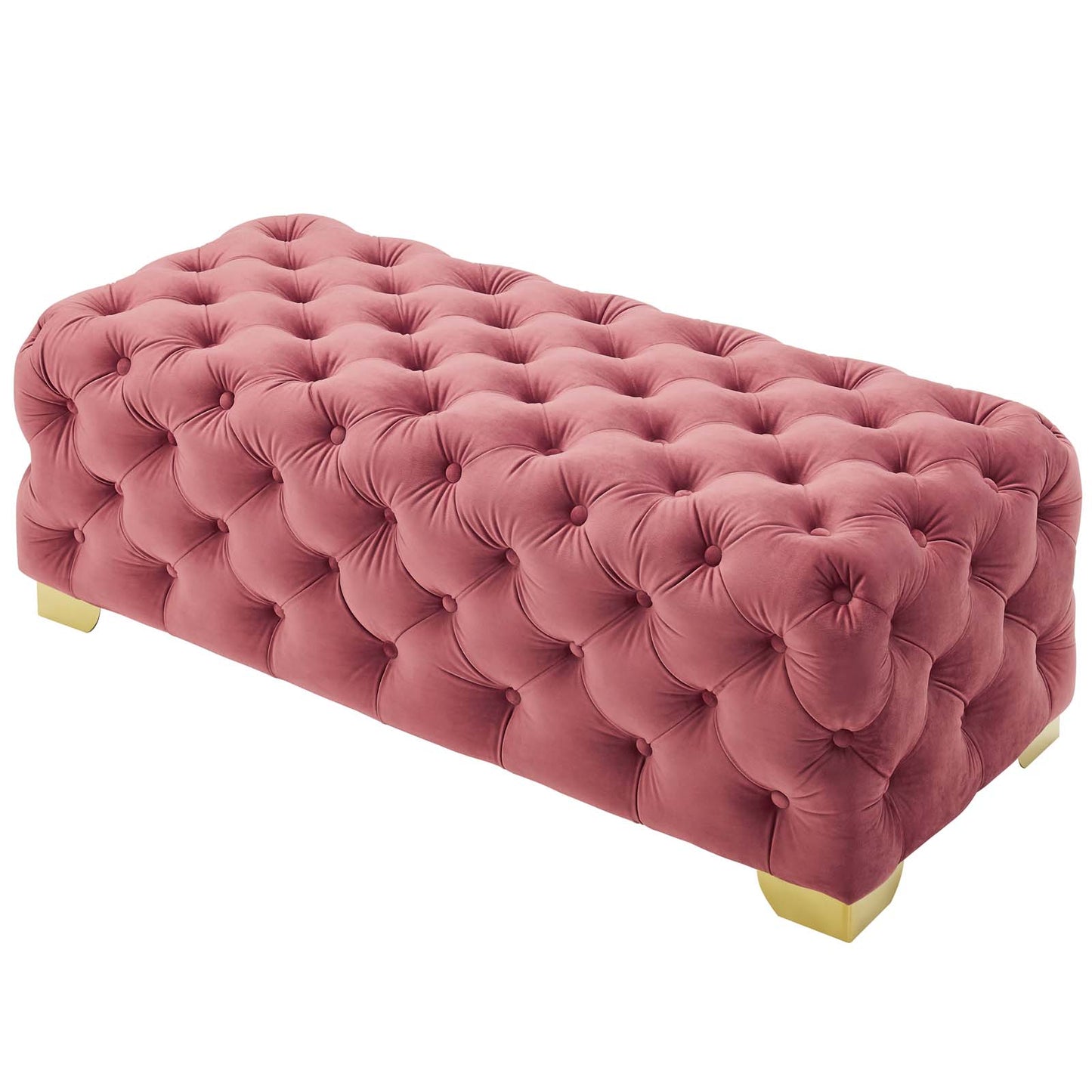 Sensible Button Tufted Performance Velvet Bench, Velvet Fabric Metal Steel, Pink, 17366