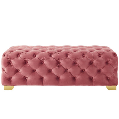 Sensible Button Tufted Performance Velvet Bench, Velvet Fabric Metal Steel, Pink, 17366